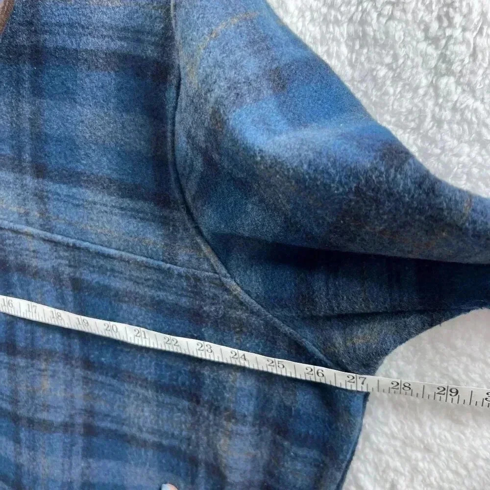 John Wayne XL M Wooly Fleece Pullover Henley Sweater Blue Plaid Snap Neck DUKE - Picture 10 of 13